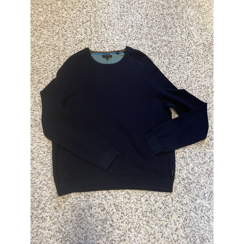 Ted Baker Jumper Blue Mens Size 7 Long Sleeve Round Neck Cotton‎ Blend